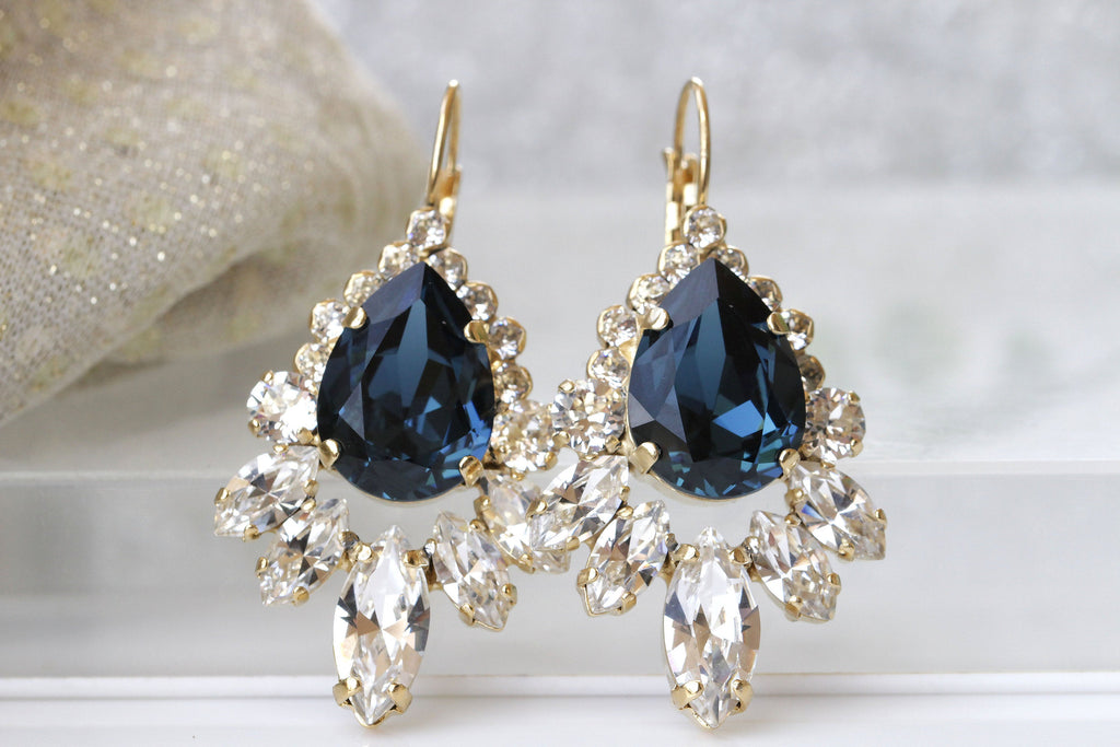 Navy blue diamond earrings Clearance