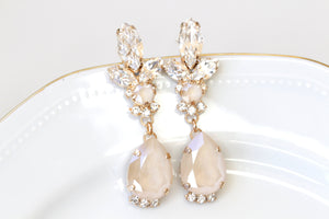 IVORY NUDE BRIDAL Earrings,Bridal  Cream Earrings, Rebeka Off White earrings, Long earrings,Chandelier earrings,Vintage Jewelry For Bride