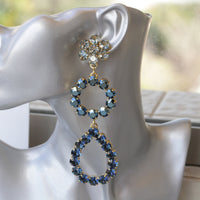 EXTRA LONG BLUE Earrings, Shoulder Dusters Earrings, Rebeka Cocktail Earrings, Very Long Diva Earrings, Oscar Jewelry,Statement Navy Blue