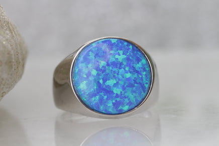 OPAL SIGNET RING, Blue Opal Ring, Chunky Ring, Gift For Her, Opal Gold Ring, Silver Sterling Ring, Fire Opal Ring, Ring For Men, Unisex Ring