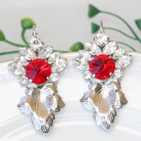 RUBY RED EARRINGS, Bridal Red Earrings, Rebeka Jewelry, Work Jewelry, Earrings Set For Bridesmaid, Leaf Dangle Earrings, Gift For Fiance