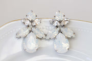 OPAL BRIDAL EARRINGS, White Opal Bridesmaid Earring, Rebeka Earrings, White Stud Earrings, Jewelry For Bride, Crystal Cluster Large Studs