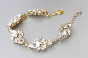 CRYSTAL BRIDAL BRACELET, Art Deco Wedding Bracelet, Rebeka  Bridal Bracelet, Gold Wedding Jewelry, Crystal Cluster Bracelet, Bridesmaids,