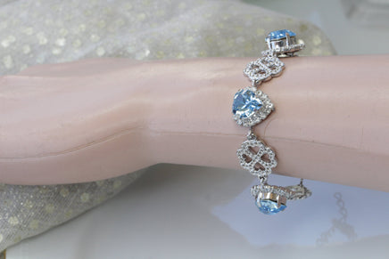 AQUAMARINE HEART BRACELET, Ice Light Blue Bracelet, Rebeka Crystal Bracelet, Heart Charm Bracelet, Love Bracelet,Blue Topaz Bridal Bangle