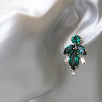EMERALD EARRINGS, Emerald Green Cluster Stud Earrings, Bridal Dark Green Rebeka Earrings ,Wedding Art Deco Earrings, Unique Earrings,