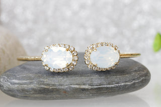 OPAL BRACELET, White Crystal Oval Bracelet, Bridal Open Bracelet, Wedding Rebeka Bracelet, Bridesmaid Jewelry Gift, Cuff Open Bracelet
