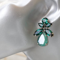 EMERALD BRIDAL EARRINGS, Green Bridesmaid Earring, Rebeka Earrings, Dark Emerald Stud Earrings, Jewelry For Woman, Leaf Unique Earrings