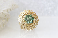 EMERALD RING, Gold Plated Ring, Rebeka Ring, Big Cocktail Ring, Filigree Adjustable Ring,Statement Ring, Chunky Ring,Fashion Woman Ring