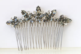 GRAY HAIR COMB,Rebeka Hair Comb, Bridal Hair Vine, Wedding Black Diamond Hair Comb, Silver Comb, Rhinestone Hair Comb, Blond Hair Jewelry