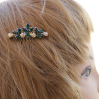 EMERALD CHAMPAGNE HAIR Comb, Bridal Hair Comb, Dark Green headpiece, Golden Shadow Rebeka, Leaf Hair Comb,Wedding Hair Jewelry,Small Comb