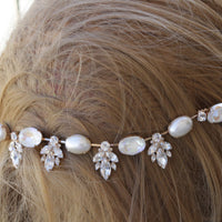 BRIDAL HAIR COMB, Opal Rebeka Hair Comb, Bridal Hair Piece. Art Deco Hair Tiara,Double Hair Comb, Forehead necklace, Pearls Hair Chain