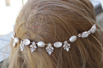 BRIDAL HAIR COMB, Opal Rebeka Hair Comb, Bridal Hair Piece. Art Deco Hair Tiara,Double Hair Comb, Forehead necklace, Pearls Hair Chain