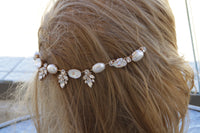 BRIDAL HAIR COMB, Opal Rebeka Hair Comb, Bridal Hair Piece. Art Deco Hair Tiara,Double Hair Comb, Forehead necklace, Pearls Hair Chain