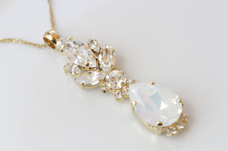 BRIDAL OPAL NECKLACE, White Opal Necklace, Rebeka Necklace,Long Pendant, Jewelry For Bride,Crystal Wedding,Soft Necklace, Best Woman Gift
