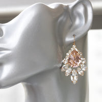 MORGANITE DROP EARRINGS, Blush Crystal Earrings, Bridal Pink Earring,Cluster Big Earrings, Bridal Rebeka Earrings,Vintage Wedding Droplet