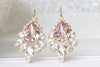 MORGANITE DROP EARRINGS, Blush Crystal Earrings, Bridal Pink Earring,Cluster Big Earrings, Bridal Rebeka Earrings,Vintage Wedding Droplet