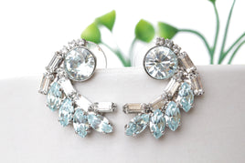 BRIDAL EARRINGS, Ice Light Blue Earring, Rebeka Earrings, Aquamarine Stud Earrings,Bride Light Blue Cluster Studs,Dainty Wedding Jewelry