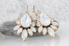 WHITE OPAL Bridal EARRINGS, Big Drop Earrings, Bridal White Jewelry, Cluster Leverback Earrings, Wedding Rebeka Earrings, Gift For Brides