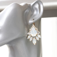 WHITE OPAL Bridal EARRINGS, Big Drop Earrings, Bridal White Jewelry, Cluster Leverback Earrings, Wedding Rebeka Earrings, Gift For Brides