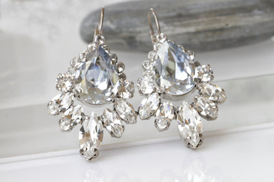 DUSTY BLUE Bridal EARRINGS, Drop Earrings, Bridal Blue Jewelry, Cluster Light Blue Earrings, Wedding Rebeka Earrings, Maid Of Honor Gift