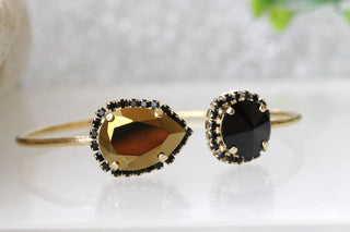 Black Evening BRONZE BRACELET, Bronze Black Rebeka Bracelet, Black Teardrop Mother Of Groom Jewelry, Cocktail Black Bracelet Earrings Set