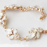WHITE OPAL BRACELET, White Opal Crystal Bracelet, Bridal Opal Rebeka Bangles ,Wedding White Opal Jewelry, Bridesmaids Rose Gold Bracelet