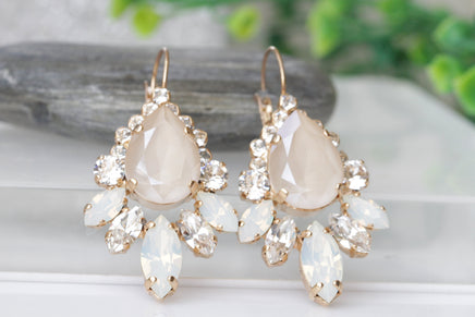 IVORY OPAL Bridal EARRINGS, Dangle Cluster Earrings, Bridal Nude Jewelry, White Opal Earrings,Wedding Rebeka Jewelry For Brides,Gift Idea