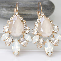 IVORY OPAL Bridal EARRINGS, Dangle Cluster Earrings, Bridal Nude Jewelry, White Opal Earrings,Wedding Rebeka Jewelry For Brides,Gift Idea
