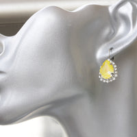 YELLOW SILVER Earrings, Bridal Earring,Buttercup Yellow Rhinestone Teardrop Dangle Earrings, Yellow Bridesmaid Earrings Gift,Rebeka Lemon