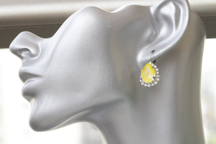 YELLOW SILVER Earrings, Bridal Earring,Buttercup Yellow Rhinestone Teardrop Dangle Earrings, Yellow Bridesmaid Earrings Gift,Rebeka Lemon