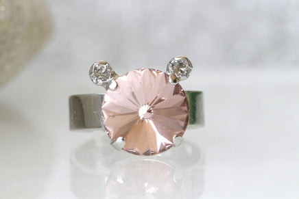 MOUSE ENGAGEMENT RING, Morganite Ring Rebeka Crystal Ring, Blush Pink Ring, Gift For Girlfriend, Unique Ring, Mickey Ring, Girls Jewelry