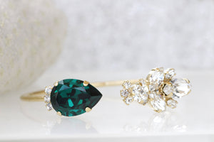 GREEN EMERALD BRACELET, Teardrop Wedding Bracelet,Emerald Rebeka Crystal Bracelet,Emerald Jewelry Set For Bride,Rose Gold Bridal Bracelet