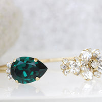 GREEN EMERALD EARRINGS, Teardrop Wedding Earrings,Emerald Rebeka Drop Clusters,Emerald Jewelry Set For Bride,Rose Gold Bridal Earrings