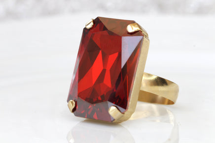 RED SIGNET RING, Art Deco Ring, Rebeka Ring, Big Stone Ring,Unique Woman Ring, Red Magma Cocktail Ring,Bezel Ring,Adjustable Large Ring,