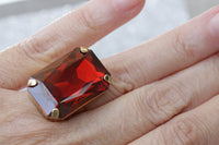 RED SIGNET RING, Art Deco Ring, Rebeka Ring, Big Stone Ring,Unique Woman Ring, Red Magma Cocktail Ring,Bezel Ring,Adjustable Large Ring,