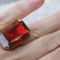 RED SIGNET RING, Art Deco Ring, Rebeka Ring, Big Stone Ring,Unique Woman Ring, Red Magma Cocktail Ring,Bezel Ring,Adjustable Large Ring,