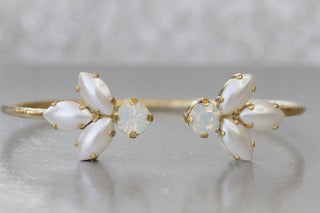 IVORY PEARL BRACELET, Wedding Bracelet, Open Cuff, Rebeka Bridal, Rose Gold Opal Bracelet, White Opal Cuff,Minimalist Bridesmaid Bracelet