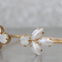 IVORY PEARL BRACELET, Wedding Bracelet, Open Cuff, Rebeka Bridal, Rose Gold Opal Bracelet, White Opal Cuff,Minimalist Bridesmaid Bracelet