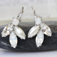 PEARL OPAL Drop EARRINGS, Rebeka Bridal Pearl Earrings, Vintage Wedding Earrings, Wedding White Jewelry, Bridesmaid Gift,Art Deco Earring