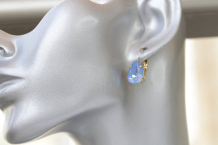 BLUE MINIMALIST EARRINGS, Rebeka Blue Pear Drop Earrings, Rhinestone Earrings, Bridal Shower Gift,Weddings Jewelry, Teardrop Simple Lever