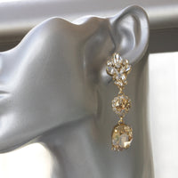 CHAMPAGNE LONG EARRINGS, Bridal Gold Earrings,Statement Topaz Earrings, Rebeka Dangle Earrings,Wedding Gold Earrings, Chandelier Earrings