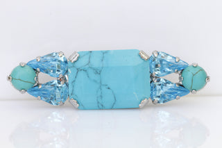 TURQUOISE BROOCH, Jacket Brooch, Gemstone Brooch, Oblong Brooch, Genuine Blue Turquoise Stone Brooch, Safety Pin,Rebeka Aquamarine Brooch