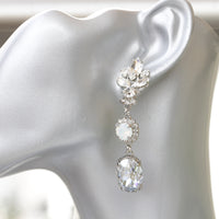 DUSTY Blue LONG EARRINGS, Bridal Light Blue Earrings,Statement Earrings, Rebeka Dangle Earrings,Wedding Blue And Opal Chandelier Earrings