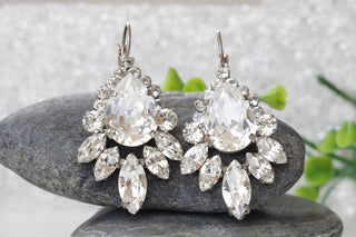 CRYSTAL Bridal DROP EARRINGS, Big Cluster Earrings, Bridal Diamond Like Jewelry, Crystals Earrings,Wedding Rebeka Jewelry,Sparkly Earring