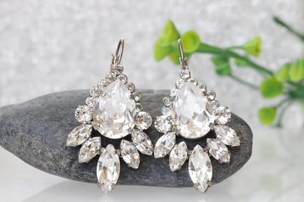 CRYSTAL Bridal DROP EARRINGS, Big Cluster Earrings, Bridal Diamond Like Jewelry, Crystals Earrings,Wedding Rebeka Jewelry,Sparkly Earring