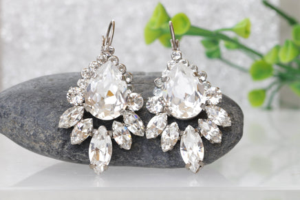 CRYSTAL Bridal DROP EARRINGS, Big Cluster Earrings, Bridal Diamond Like Jewelry, Crystals Earrings,Wedding Rebeka Jewelry,Sparkly Earring