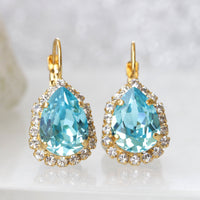 TURQUOISE GOLD Earrings, Bridal Earring, Light Aquamarine Teardrop Dangle Earrings, Blue Bridesmaid Earrings Gift, Rebeka Drop Earrings