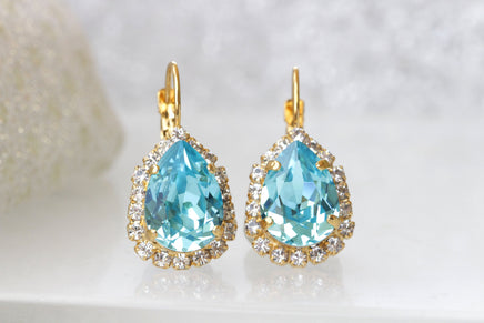 TURQUOISE GOLD Earrings, Bridal Earring, Light Aquamarine Teardrop Dangle Earrings, Blue Bridesmaid Earrings Gift, Rebeka Drop Earrings