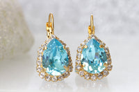 TURQUOISE GOLD Earrings, Bridal Earring, Light Aquamarine Teardrop Dangle Earrings, Blue Bridesmaid Earrings Gift, Rebeka Drop Earrings