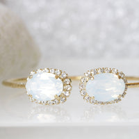 OPAL BRACELET, White Crystal Oval Bracelet, Bridal Open Bracelet, Wedding Rebeka Bracelet, Bridesmaid Jewelry Gift, Cuff Open Bracelet